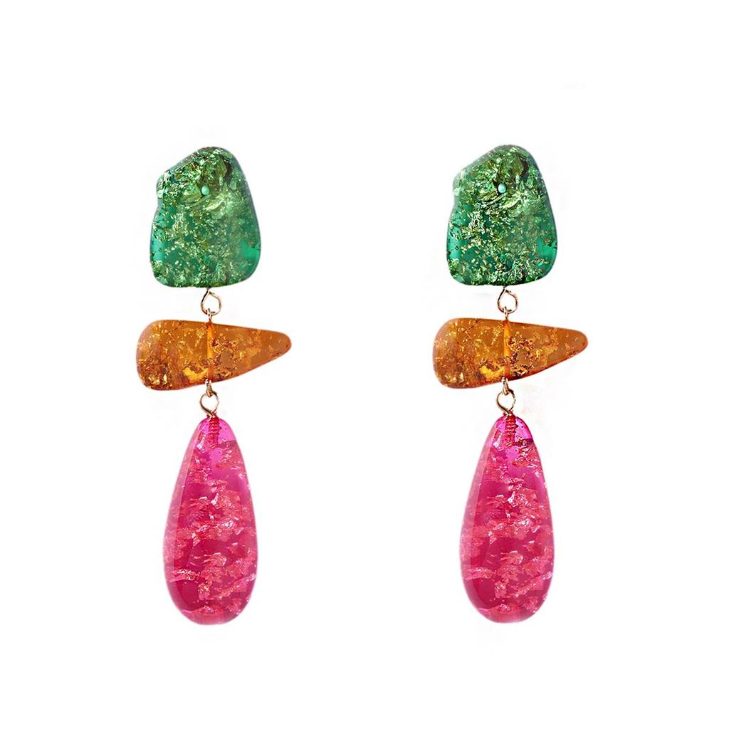 Gradiënt Vervaagde Acryl Hangende Oorbellen voor Vrouwen Retro Geometrische Splicing Drop Oorbellen Overdreven Feest Oor Accessoires