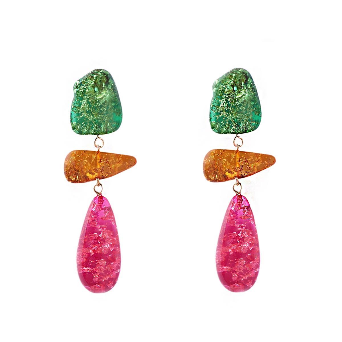 Gradient Smudging Acrylic Dangle Earrings for Women Retro Geometric Splicing Drop Earring Exaggerated Party Ear Accessories