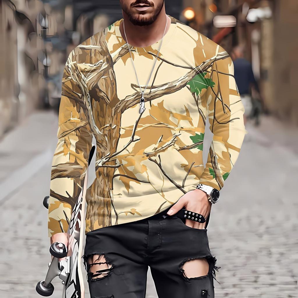 Men's T Shirt O-Neck Clothing Apparel Outdoor Long Sleeve Print Fashion Designer Vintage