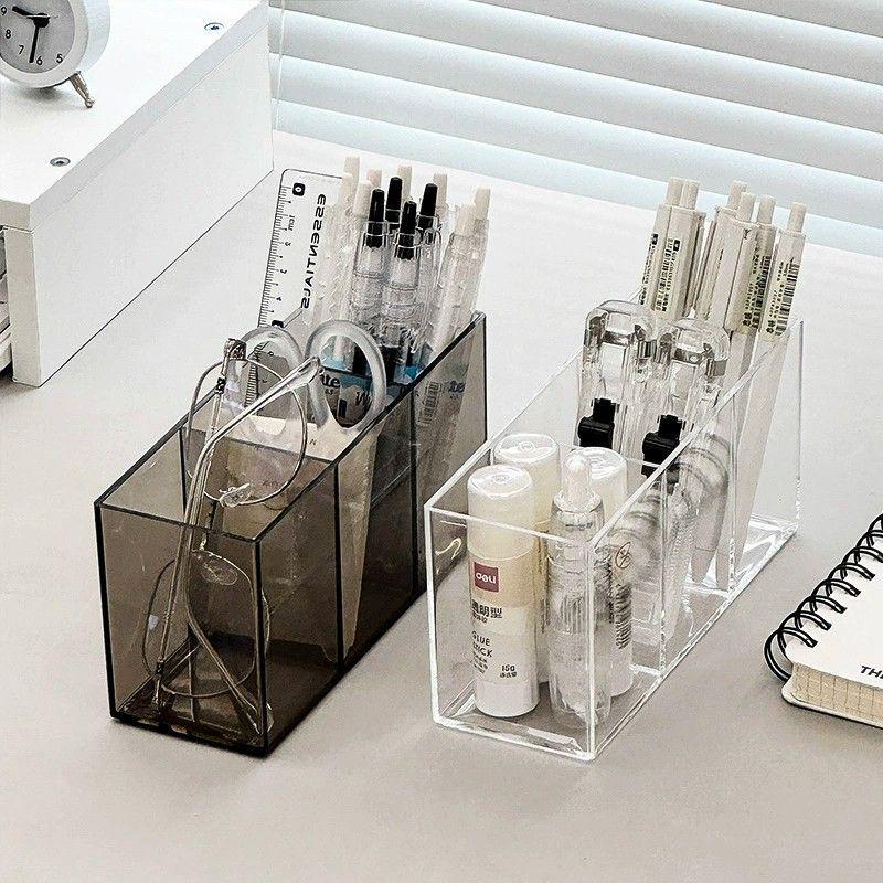 Acrylic Transparent Pen Holder & Three-Compartment Desktop Organizer