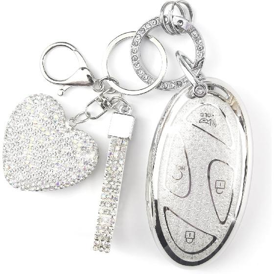 Key Fob Cover with Diamond Keychain Fit for Hyundai Car Key Holder Case Compatible with Hyundai Loniq 6 Grandeur GN7 KONA 2024 Smart Remote Key