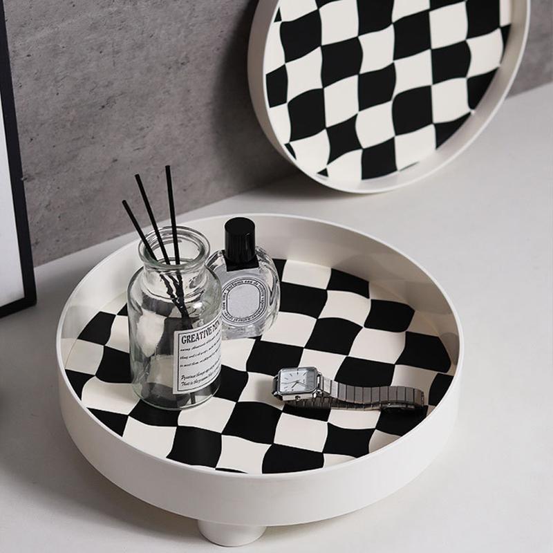 1ks plastový podnos Stolní kostkovaný podnos Černobílý podnos na šperky Nordic Storage Box Dekorativní podnos 26/30 cm