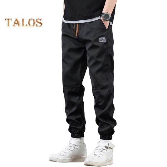 Spring Fall Men Cargo Pants Loose Drawstring Elastic Waist Multi Pockets Ankle-banded Solid Color Plus Size Sport Trousers Daily Wear Ninth Pants
