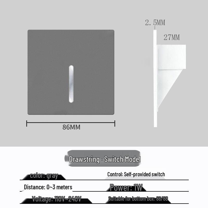 Ultracienka lampka nocna z czujnikiem magnetycznym do wbudowania typu 86 na schody i korytarze