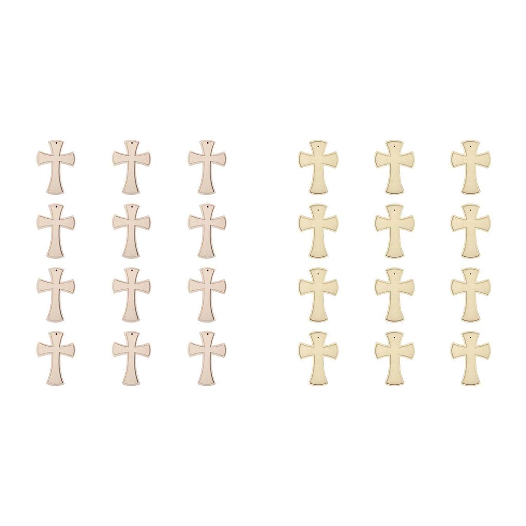 12Pcs Wooden Crosses for Crafts with Hole Jesus Ornament Wood Tags Hanging Cross Ornament Unfinished Cross for Decoupage