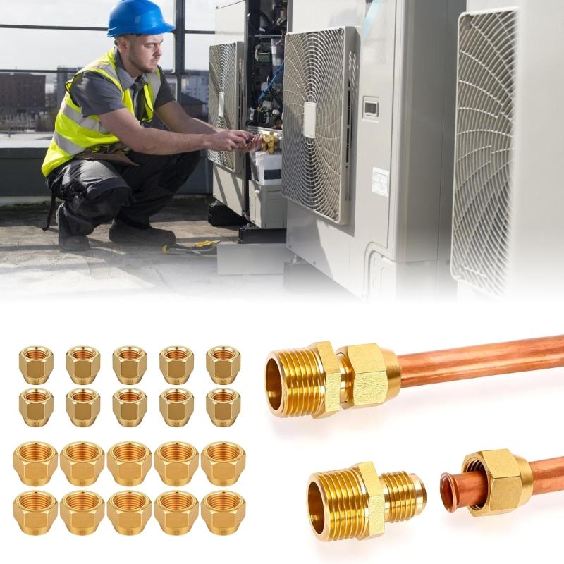 10Pcs Brass Flares Nuts Copper Pipe Extension Joint Connectors Replacement Flares Tube Fittings Easy To Installation