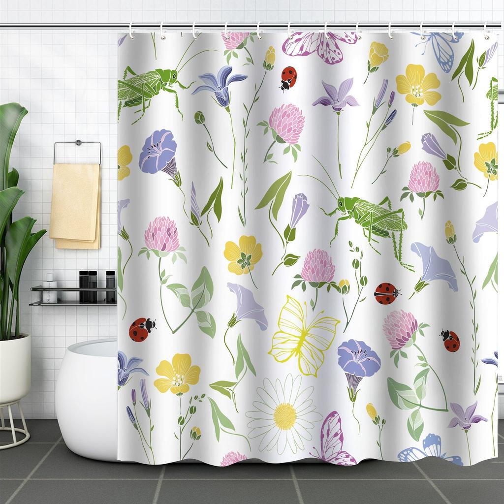 Shower Curtain Waterproof And Mildew-Proof 3D Digital Printing Plant Printing Shower Curtain Child Bathroom Partition Curtain