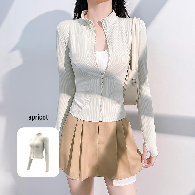 

Женская спортивная куртка Juyi Hall в полоску для похудения - воротник-стойка для бега, фитнеса и йоги L