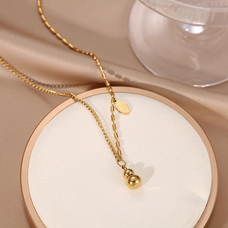 14K Gold Calabash Charm Pendant Necklace Gold Plated Dainty Gold Necklace Long Necklace Adjustable Good Luck Necklace Wealth Amulet Necklace