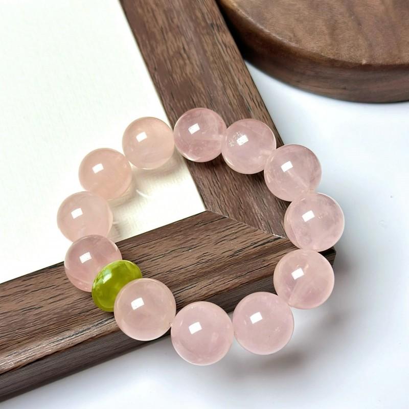 Natural Rose Quartz Beaded Bracelet Women 12mm 14mm Pink Crystal Handmade Jewelry Gift