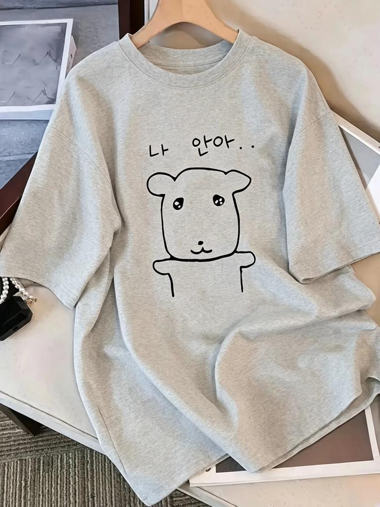 2026 Summer Elegant And Comfortable RoundNeck TShirt Short Sleeve Japanese And Korean Style Cartoon Dog Pattern