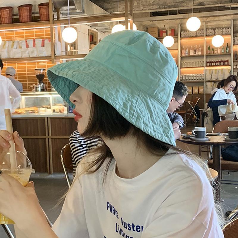Solid Color Women Fisherman Hat Summer Thin Folding Wide Brim Bucket Hats For Girl Ladies Outdoor UV Protection Sun Hat