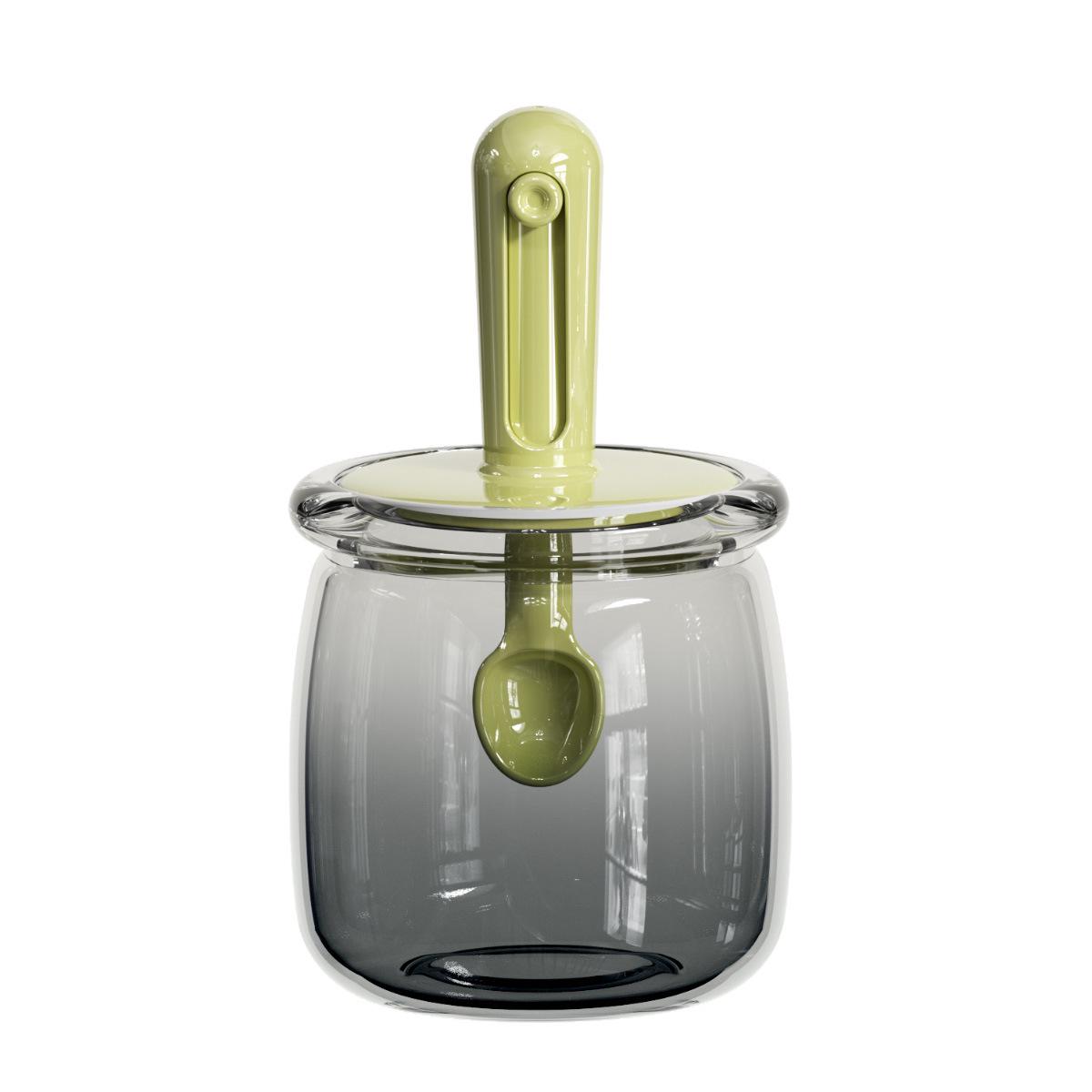 

Shanghe Integrated Glass Seasoning Jar with Spoon Lid and Oil Pot for Kitchen.