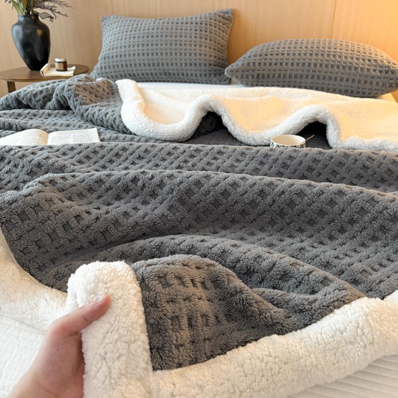 WOSTAR Warm Soft Waffle Jacquard Blankets For Beds Winter Fluffy Coral Fleece Thermal Thick Bed Sheet 150X200 Extra Large Size