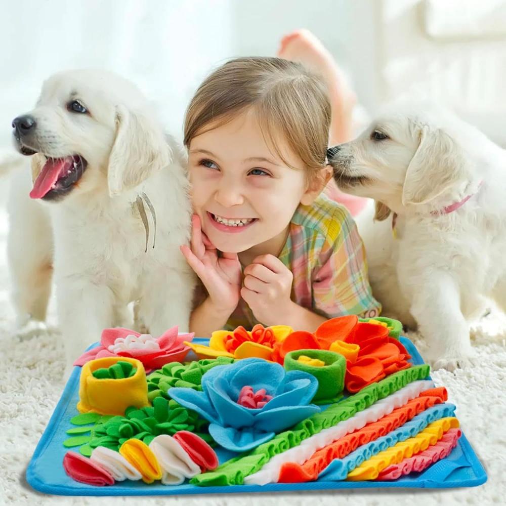 Pet Slow Feeding Puzzle Mat Dog Scenting Pad Cat Feeding Blanket Olfactory Training Mat Toy Cute Floral Design Fun Feeding Mat