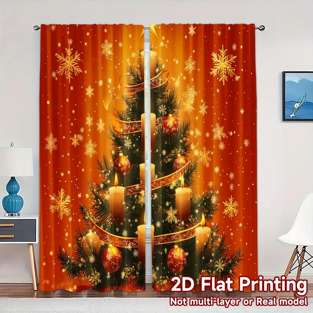 

2pcs,Curtains Christmas Tree Candles Ornaments Minimalist Popular Curtains Fabric Curtains Decorations Outdoor Perfect for 52.50×116.00 CM 2pcs