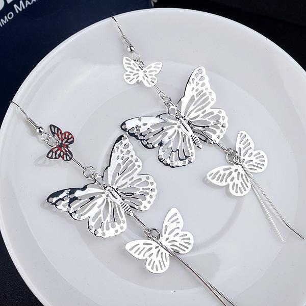 

Best Selling New European And American Retro Fashion Multi-level Hollow Butterfly Long Tassel Earrings Ladies Ear Zircon мідний