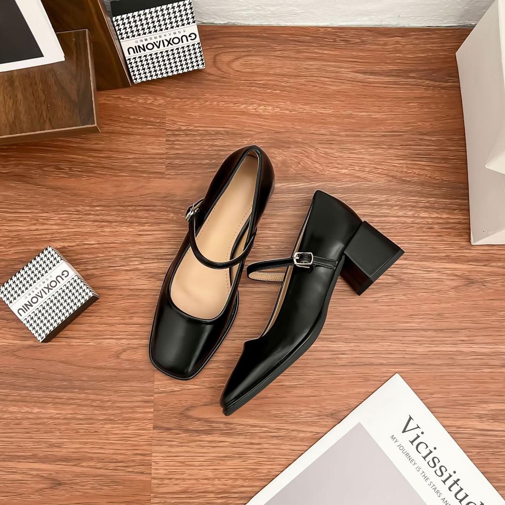 Grape mother spring new Mary Jane shoes women wear high-end thick heels single shoes one-word belt uniform high heels