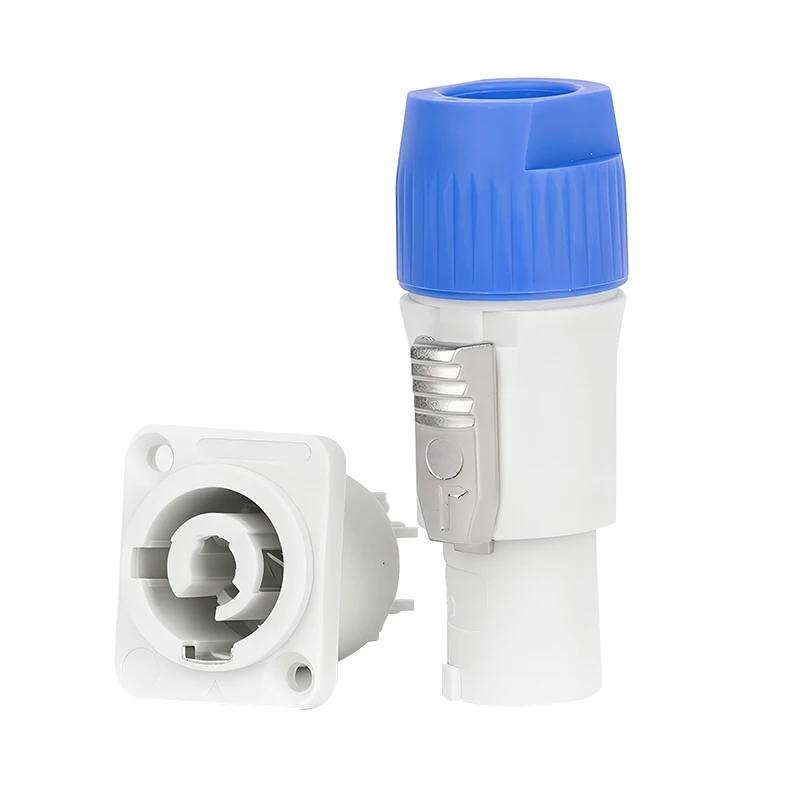 NAC3FCA NAC3FCB 3Pin Power Connector LED Speakon Male Plug Blue (Input)+White (Output) Plug+Female Socket 20A 250VAC