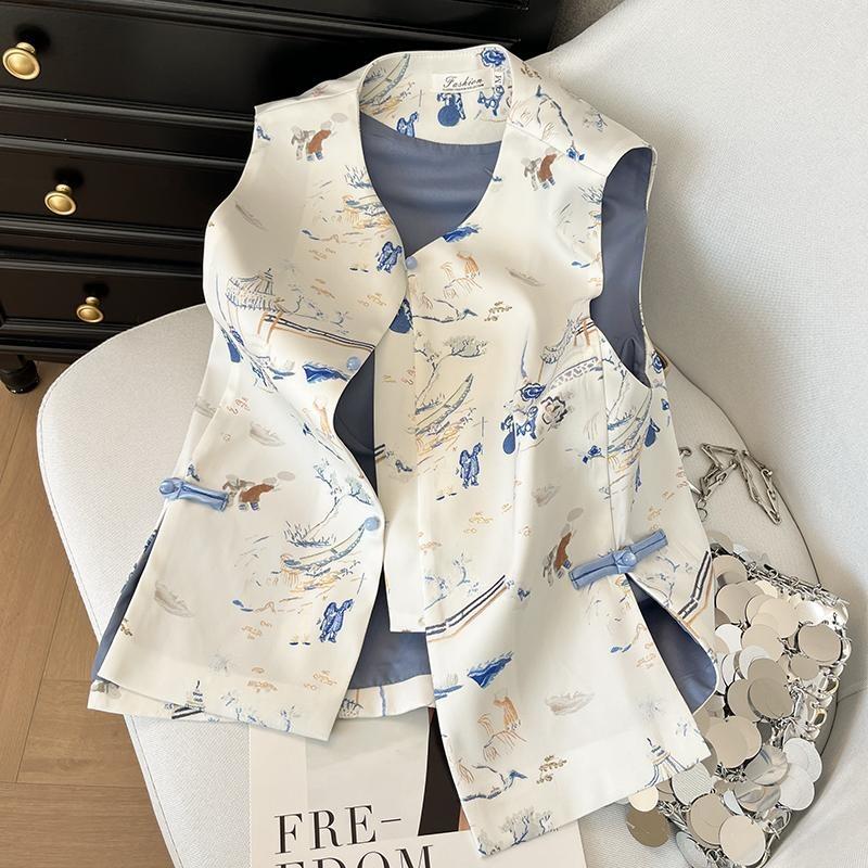 Embroidered button-down vest jacquard brocade weave gold cardigan top