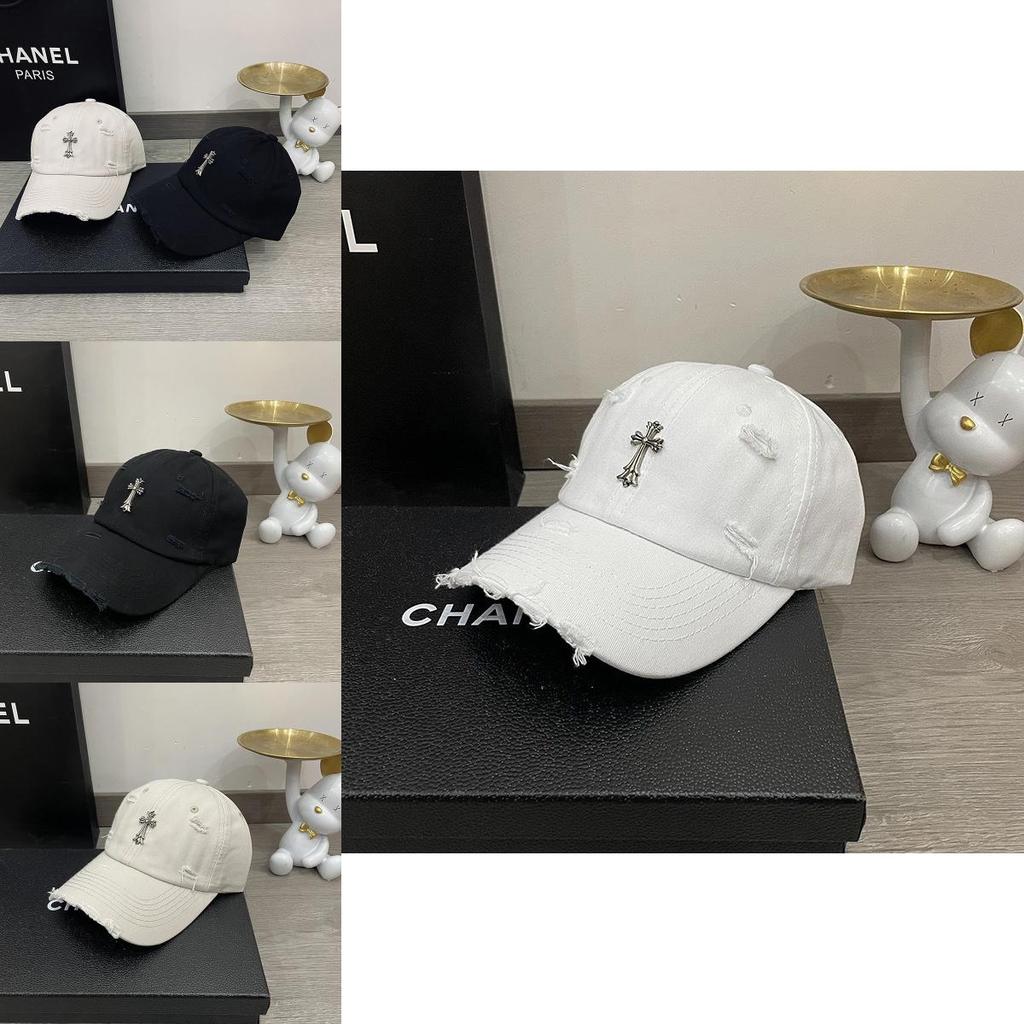 Simple Solid Color Cross Decoration Ripped Design Neutral Casual Baseball Cap For Hip Hop Enthusiasts