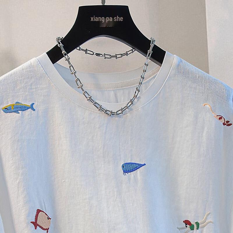 Women's Linen Round Neck Short Sleeve Casual Shirt