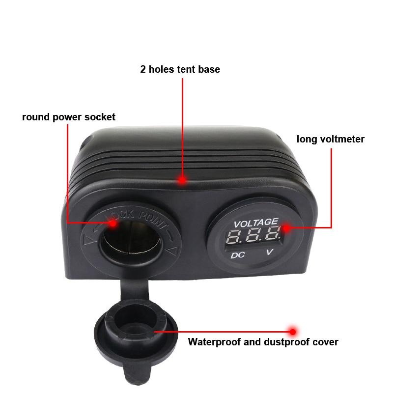 Baza cort cu 2 orificii DC 12V LED Voltmetru digital Priza de curent Impermeabil pentru masina Motocicleta Barca ATV RV