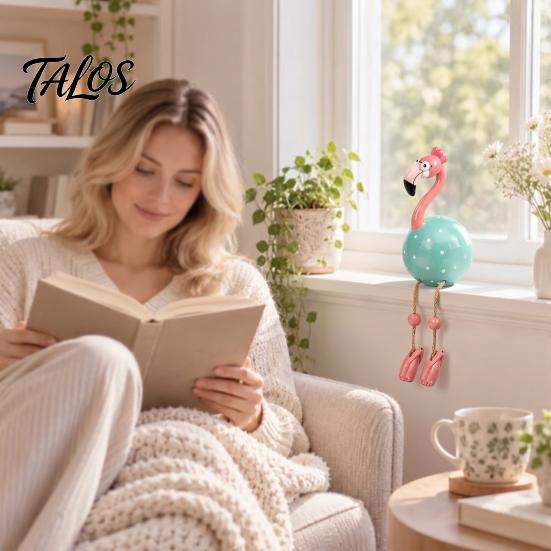 Flamingo Figurine Cute Dangle Leg Figurine, Tropical Polka Dot Statue, Whimsical Outdoor Statue Resin Home Decor Ornament for Indoor Patio Yard Shelf
