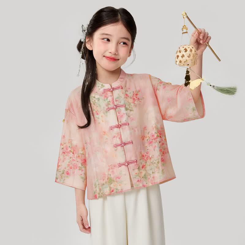 Girls' New Chinese Style Rose Cardigan
