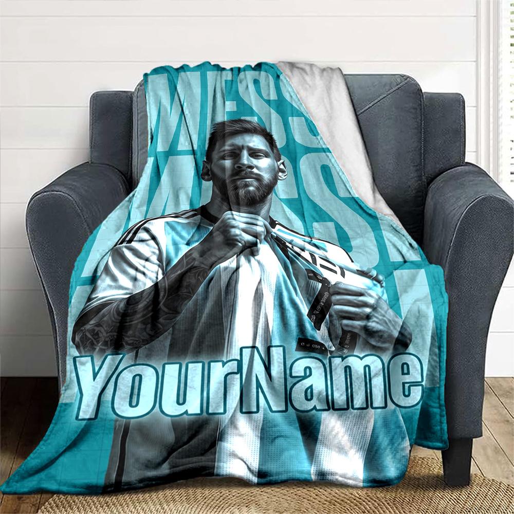Messi Personalized Name Blanket Multi-purpose Customizable Blanket Soft Warm Cozy for Home Decor Livingroom Picnics Office Chair Four Seasons Universa