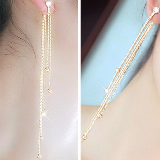 Women's Alloy Long Rhinestone Dangle Cocktail Tassels Drop Party Linear Earrings