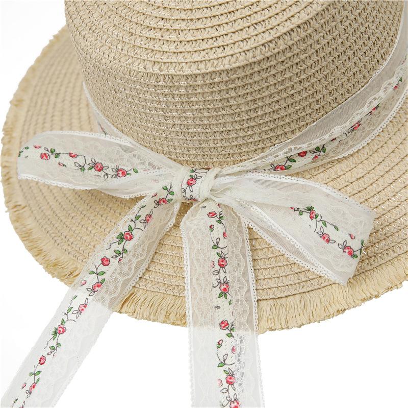 Embroidered Lace Straw Hat Women'S Summer Straw Woven Large Edge Sun Protection Hat Outdoor Travel Visor Seaside Beach Hat
