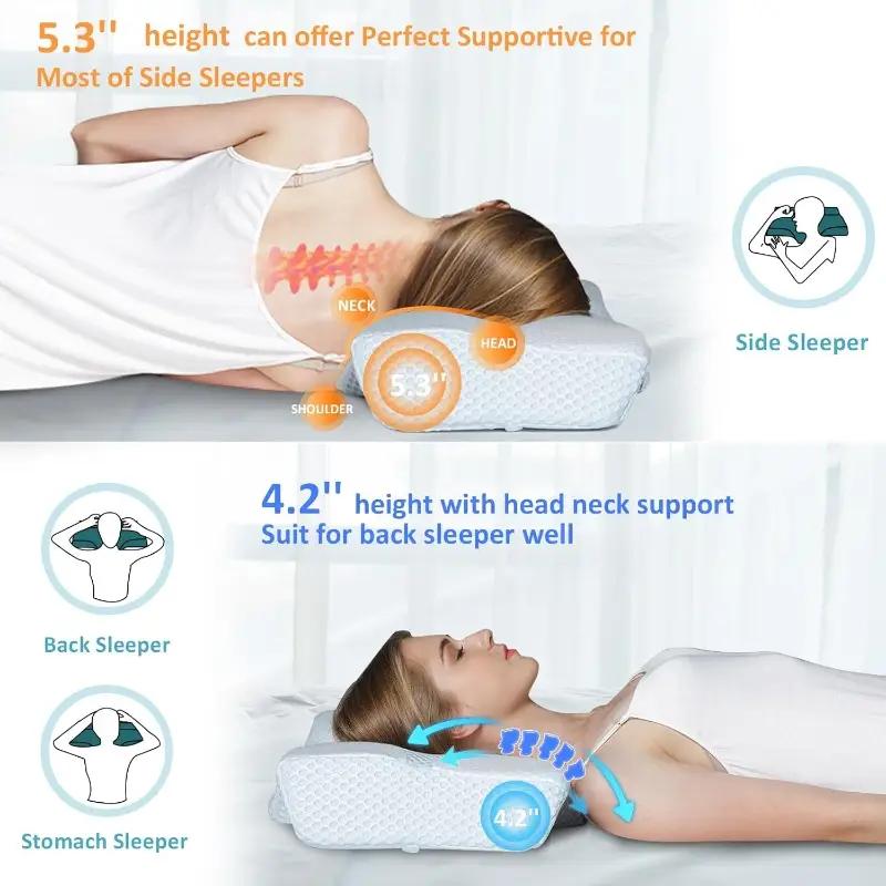 Ergonomic Memory Foam Neck & Cervical Support Pillow, Adjustable Ergonomic Contour Support Cervical Pillow Slow Rebound