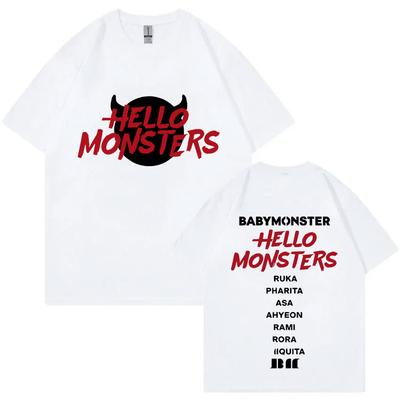Magliette Babymonster Hello Monsters World Tour Stampa su entrambi i lati Maglietta Uomo Donna Moda Coreana Streetwear T-shirt Top