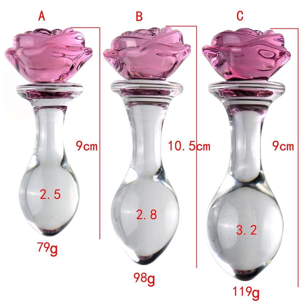 3pcs Rose Flower Glass Anal Plug Vaginal Anus Beads Butt Plug Adult Dildo for Anal Massage Masturbation Sex Toy for Men Women