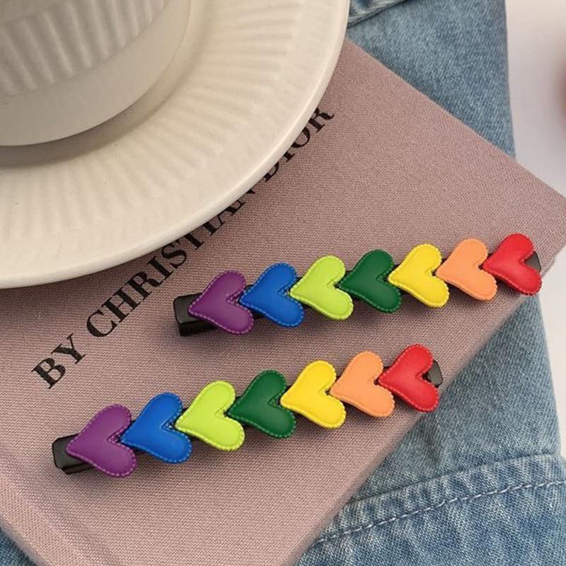 Korean Style Cute Rainbow Love Heart Hairpins Hairgrips Summer Color Barrettes Hair Clips For Women Girls Hair Accessories