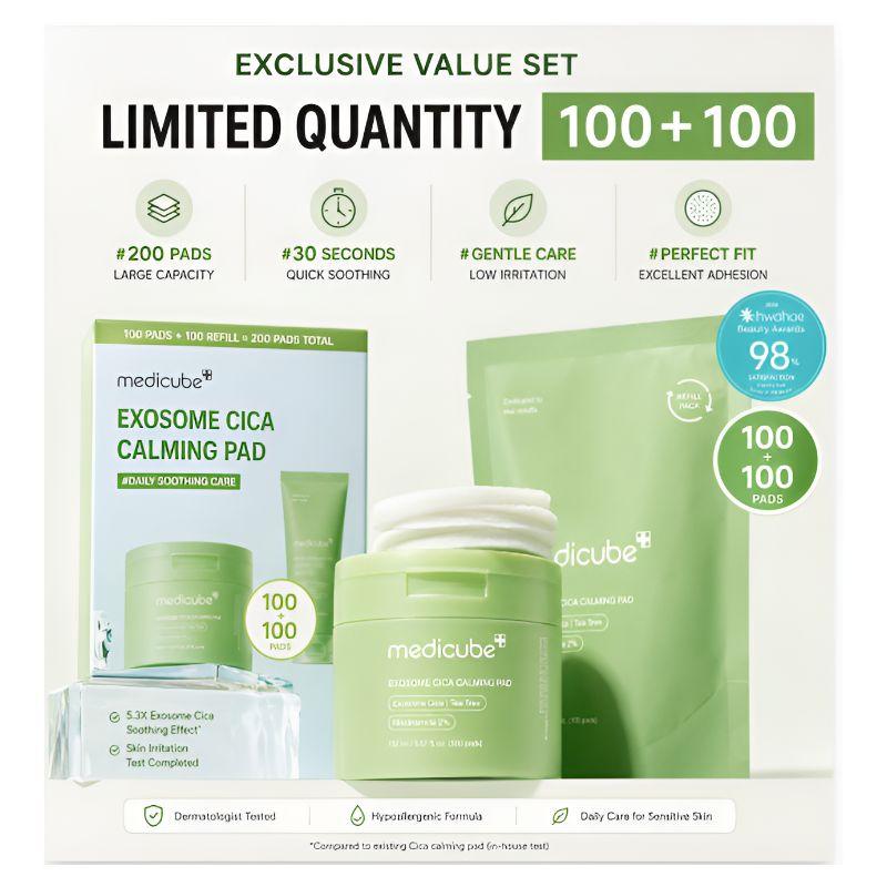 Medicube Exosome Cica Calming Pad 100 Płatków 150ml – Kojące Koreańskie Płatki Tonizujące do Skóry Wrażliwej i z Fakturą