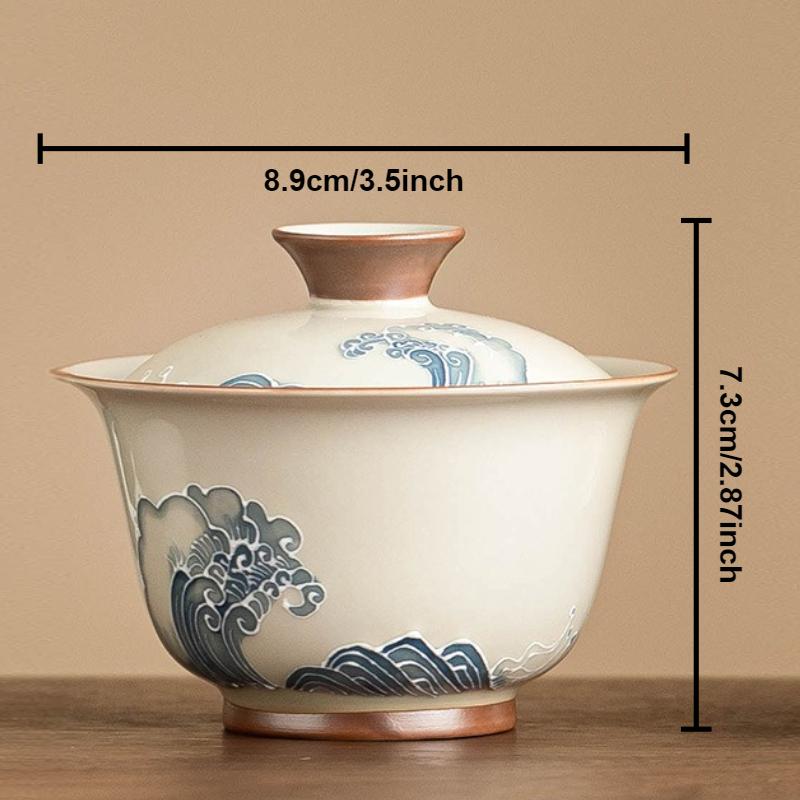 Pile Carved Wave Gaiwan Hand-painted Ceramic Tea Tureen Chinese Kung Fu Tea Brewing Bowl Teaware Master Cup Teacups Gift Box