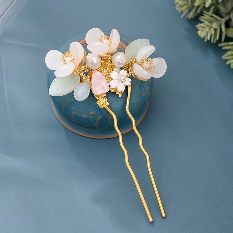 Antique Hair Comb Chinese Style Hair Stick U Shape Pearl Hanfu Hairpin Flower Hair Comb Cheongsam Accessories Bridal Headdress