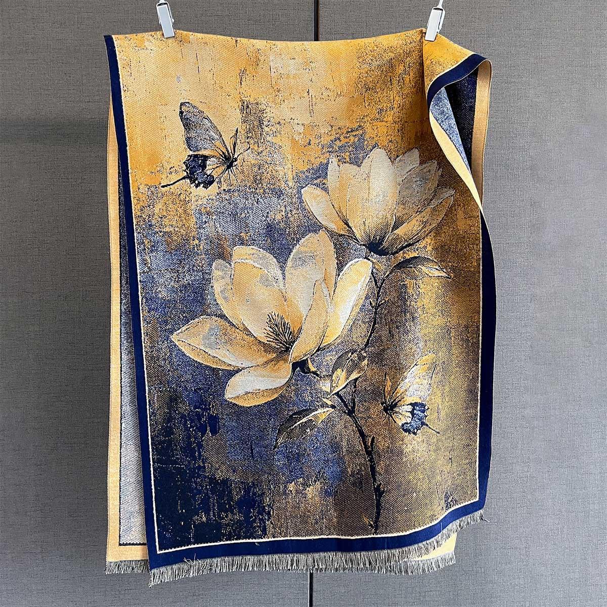 

Autumn retro flower butterfly print scarf imitation cashmere thickened warm scarf fashionable versatile large shawl 190*65cm