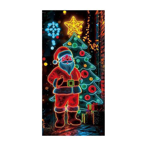 Fluorescent Christmas Door Cover UV Activated Glow-in-the-Dark Door Banner for Outdoor Indoor Holiday Decoration