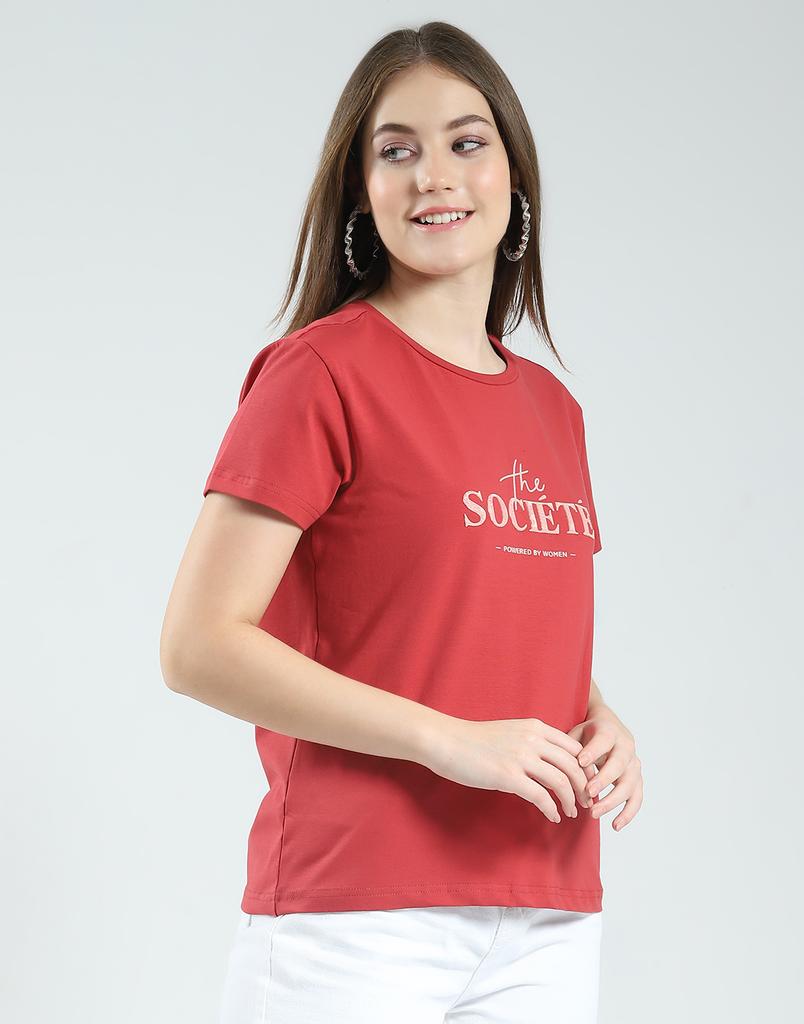 MONTE CARLO Womens Printed Round Neck Half Sleeve Regular Fit Top