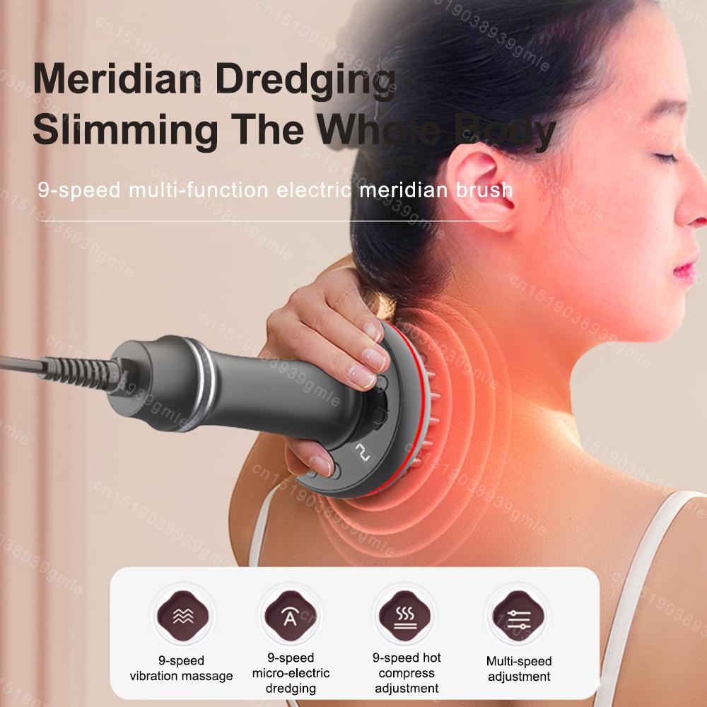 Electric Meridian Brush Red Light Theraphy Body Slimming Heating Scraping Massage Anti Cellulite Fat Burner Micro-Current Guasha