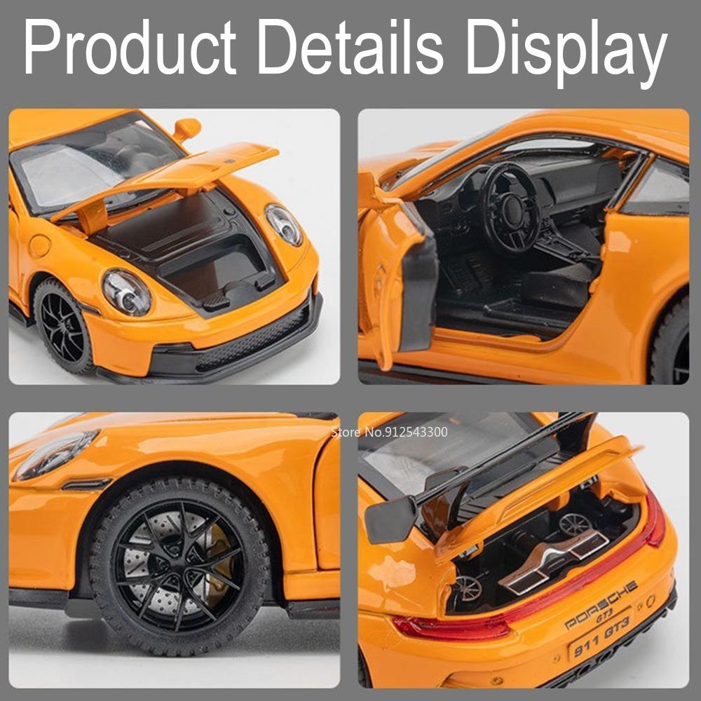 1/32 Scale 911 Gt3 Sports Car Model Toy Alloy Body Rubber Tires Doors Opened Supercar Models Sound Light Pull Back Gifts for Kid