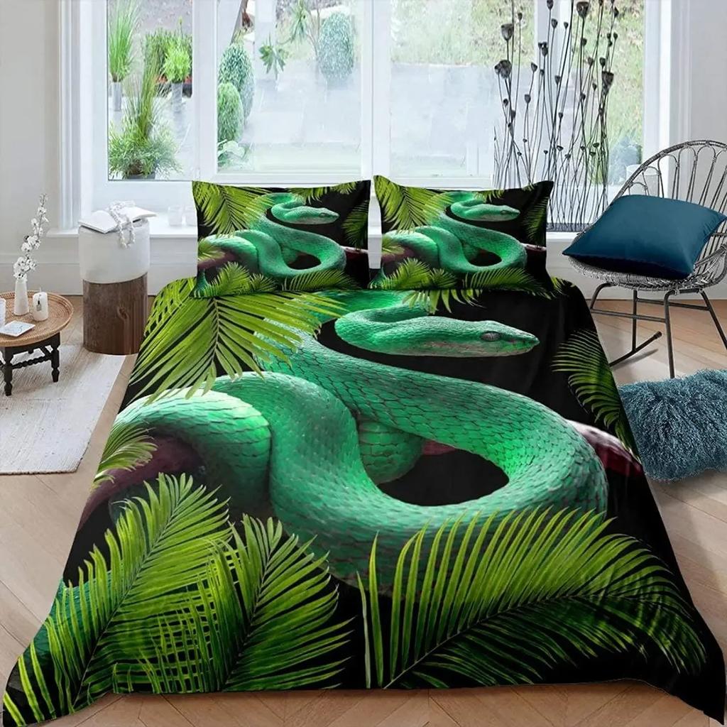 3D Snake Style Print Bedding Set For Bedroom Soft King Size Duvet Cover Bedspreads Comefortable Quilt With Pillowcase Kids Adult
