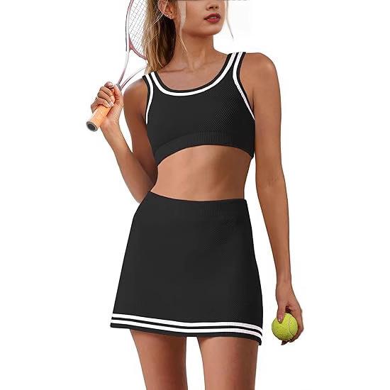 Women's Sports Outdoor Knitted Tennis Dress Suit