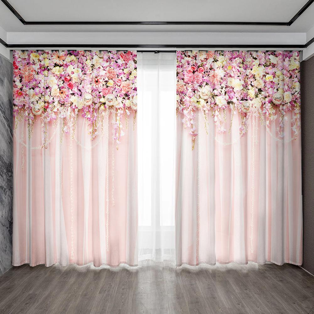 2PC Home Decoration Curtains With Dreamy Floral Background And Rod Pocket Curtains, Suitable For Kitchens, Cafes, Living Rooms