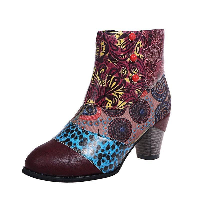 Stivaletti alla caviglia floreali chic per donna - Chiusura con cerniera laterale senza sforzo, comodo tacco spesso, versatili per tutte le occasioni