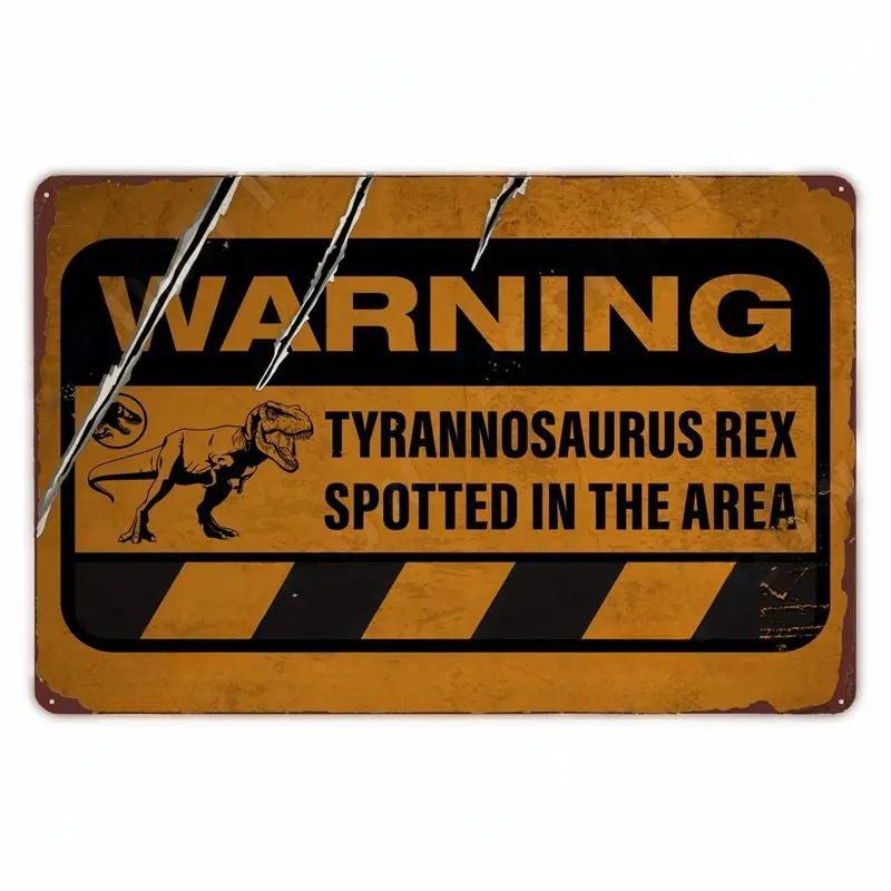 FJ Metal Tin Signs Beware of Raptor Funny Posters Slow Down Sign Garden Home Wall Outdoor Zoo Plaque Dinosaur Decor