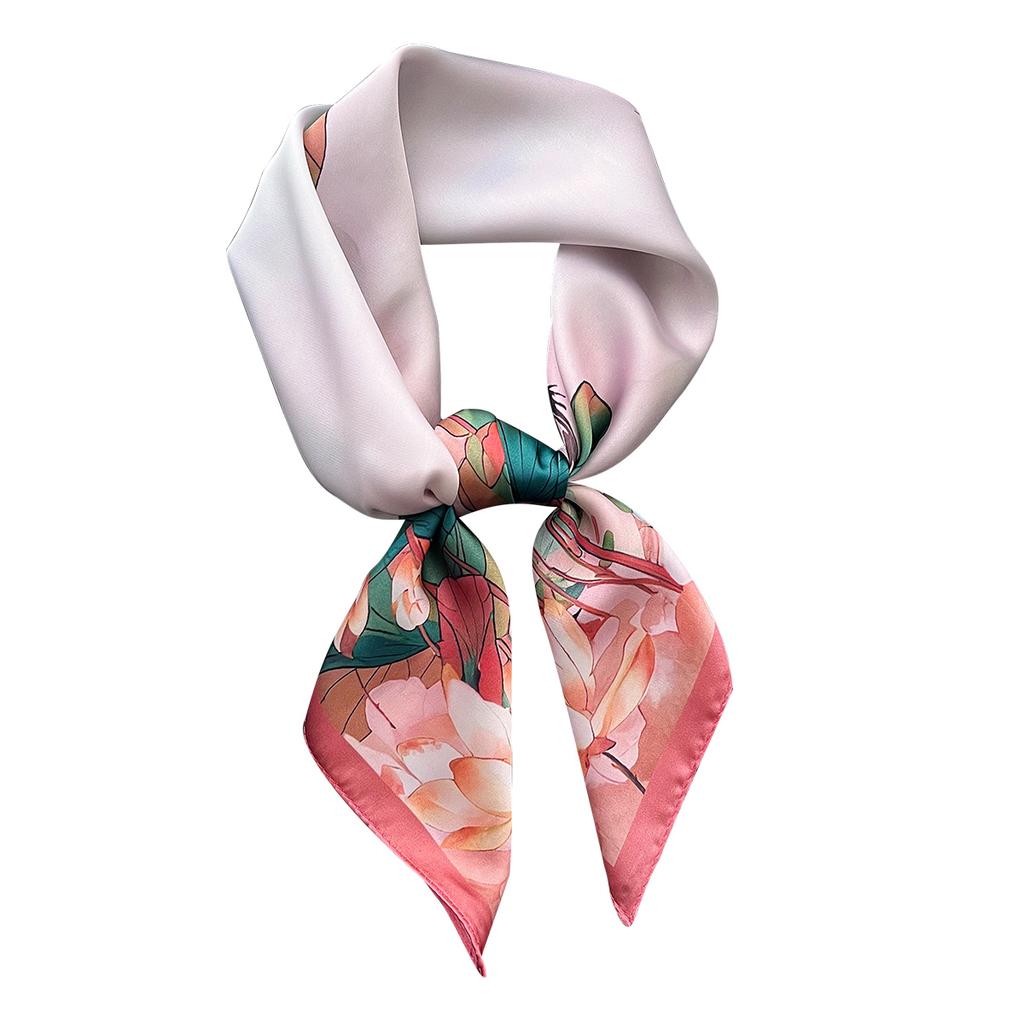 Spring National Style Literary Lotus Simulation Silk Scarf Light And Versatile Small Square Scarf Age-Reducing Accessories Headscarf